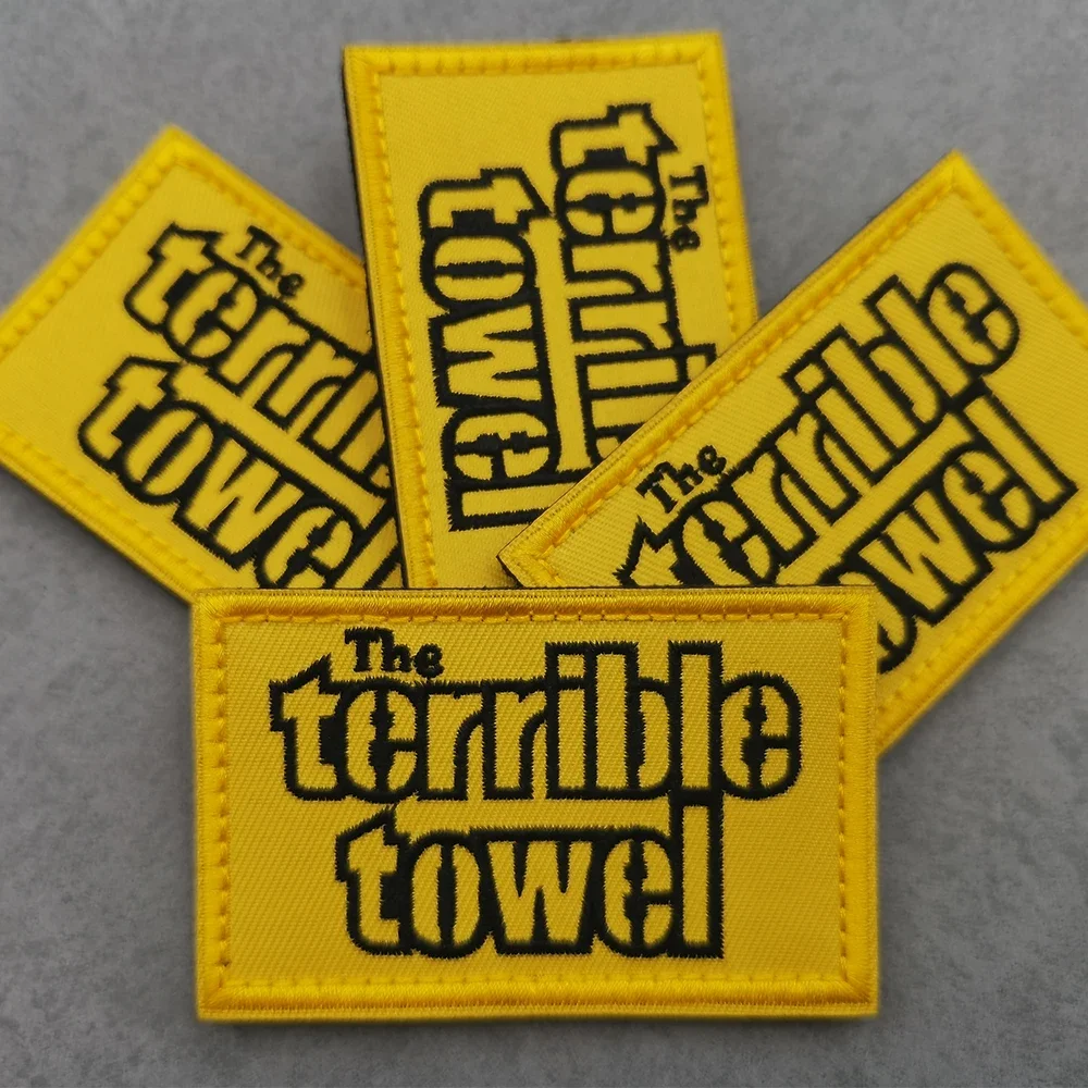 The Terrible Towel Yellow Color Embroidery Funny Letter Clothing Label Patch Sew-On The Bag Hat Man's Pouch Decorate