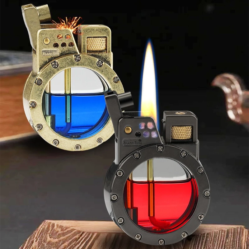 Creative Semi-automatic Ejection Oil Lighter, Retro Grinding Wheel Open Flame Cigarette Lighter, Exquisite Men's Lighter Gift