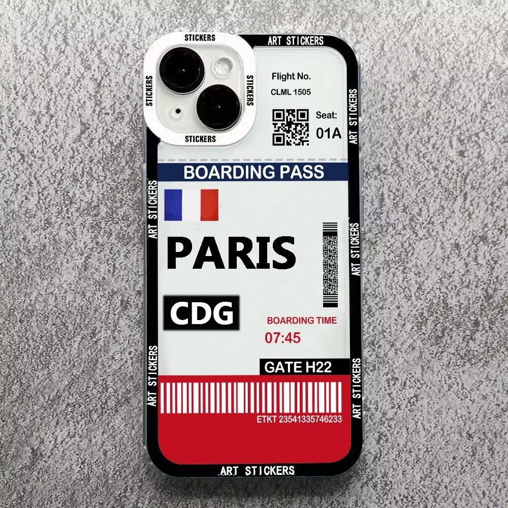 World City Travel Ticket New York Paris Label Phone Case For iPhone 16 15 14 13 12 11 Pro Max Mini XS X XR 7 8 Plus Soft Cover