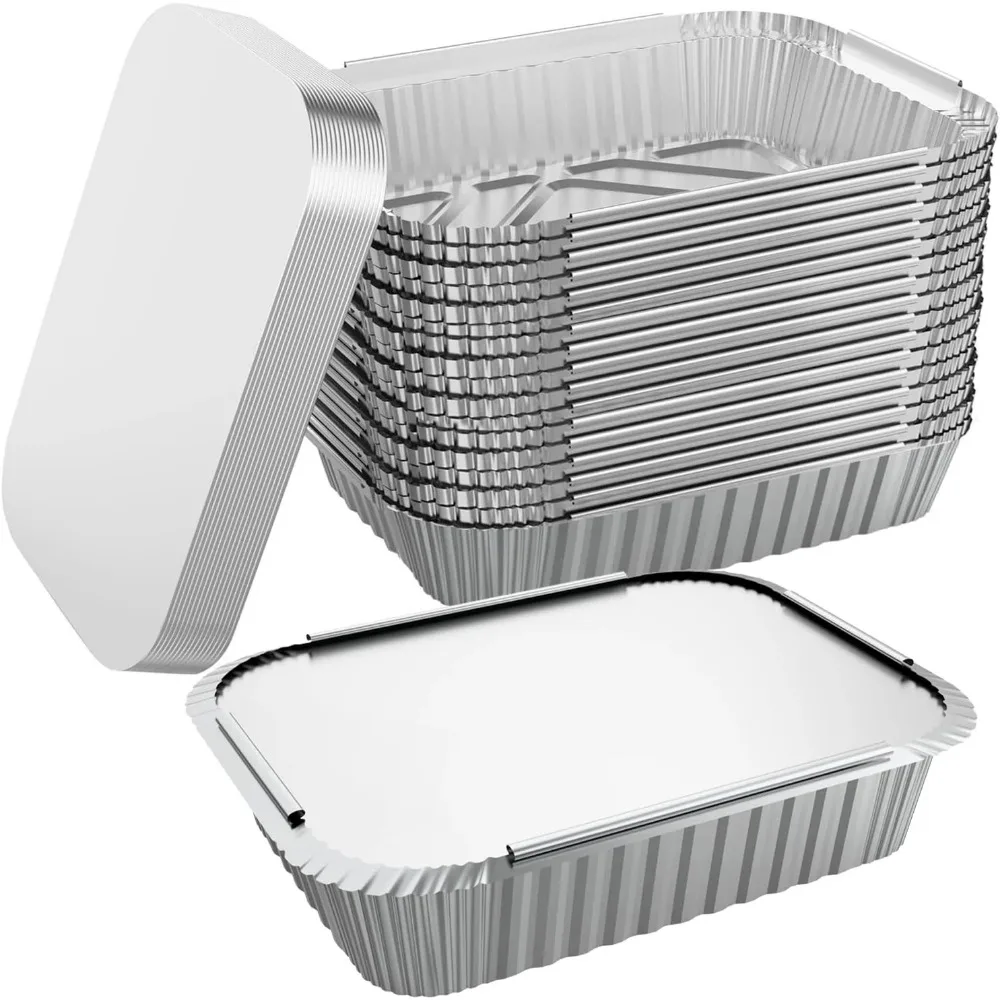 

50 PACK 8.3"x6.2" Disposable Tin Foil Pans with Lids 2.25LB Aluminum Pans To Go Containers for Cooking