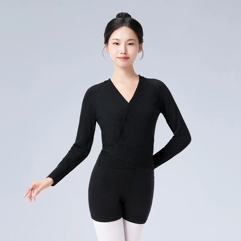 Autumn Winter V Neck High Waist Blouse Girls Ladies Long-sleeve Dance Tops Women Adult Ballet Wrap Sweater