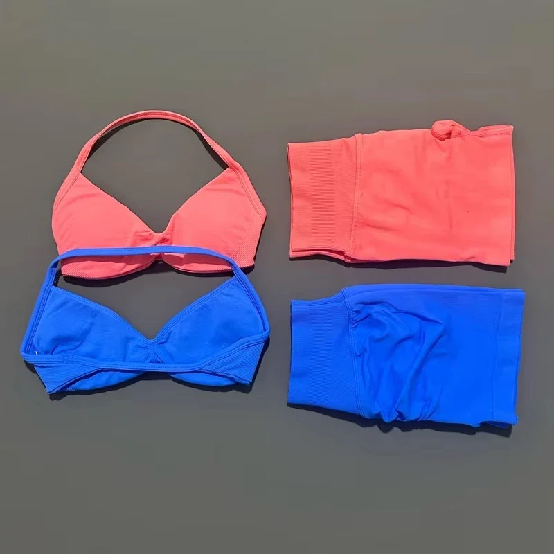 Novo 2 pçs yoga terno de fitness feminino sem costura rendas sutiã de yoga superior cintura alta treino scratch shorts terno esportivo terno de fitness