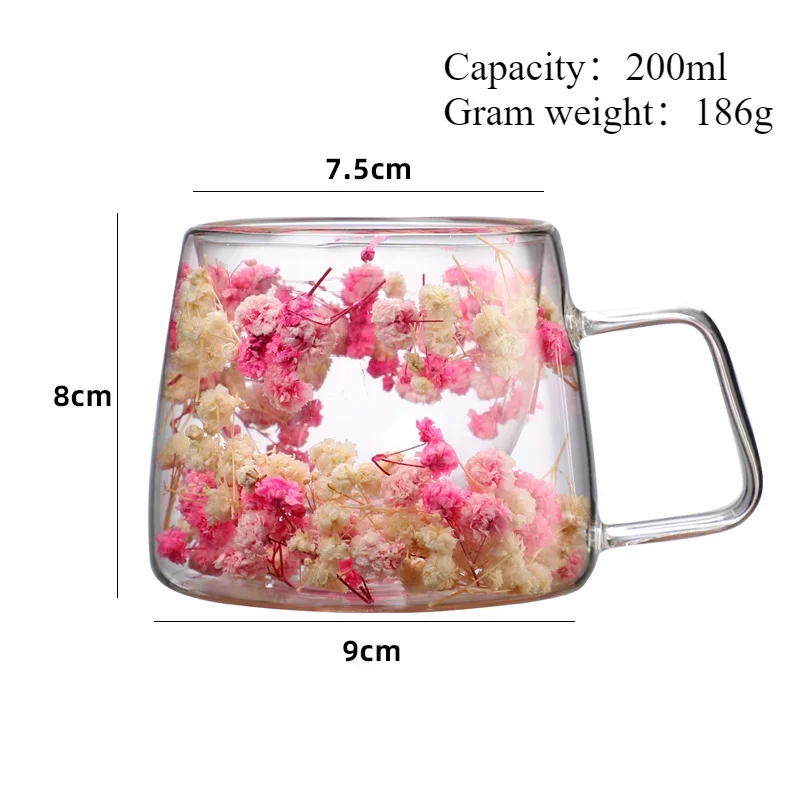 200ml Double Wall Glass Cup Clear Flowers Glass Tea Cup Double Wall Glass Originality Flowers Tea Cup Heat Resistant Tea Cups