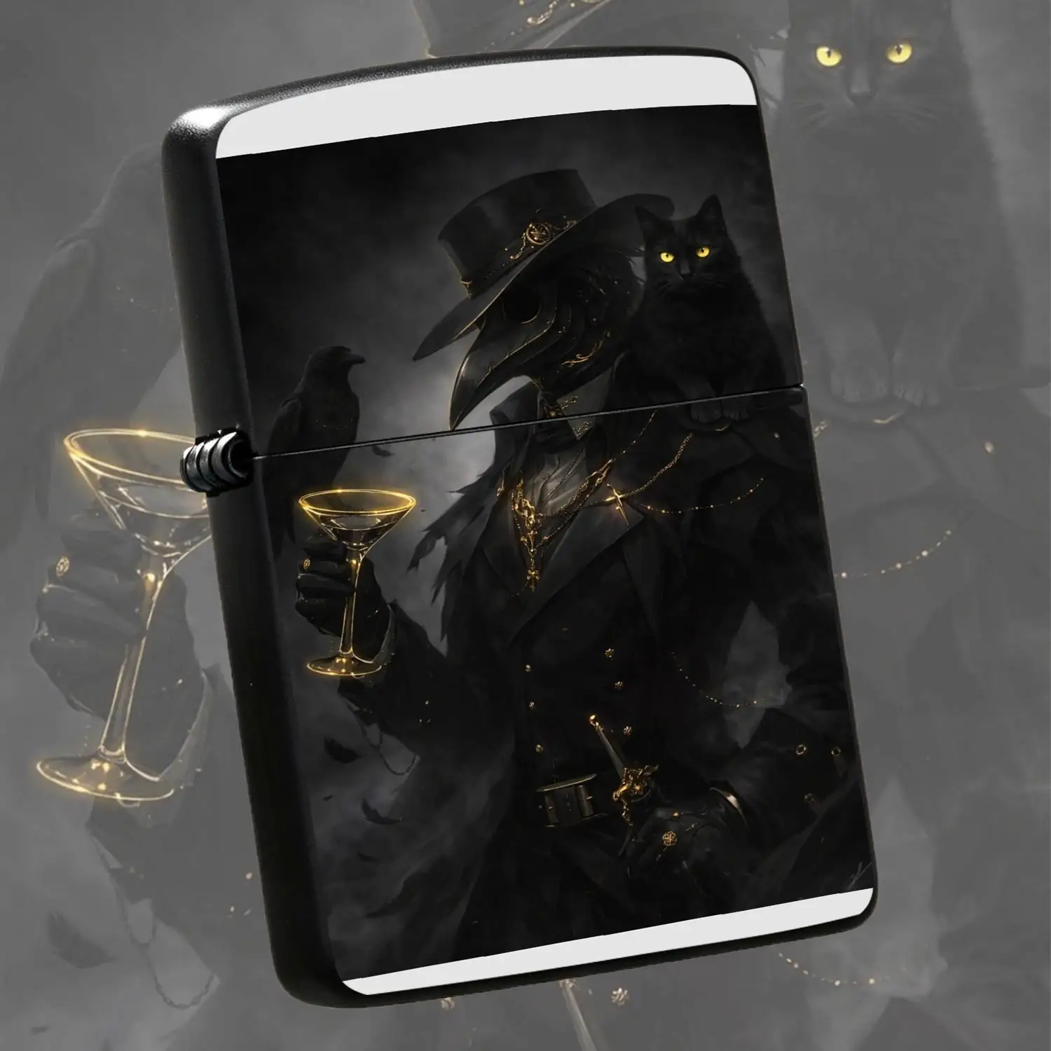 Dark Retro Plague Doctor Lighter With Delicate Gold Foil Inlay, Atmospheric Art Illustrated Trendy Decor, Stylish Creative Portable Ornament, Perfect Gift For Collectors And Loved Ones For Various Daily Occasions A Humorous And Interesting