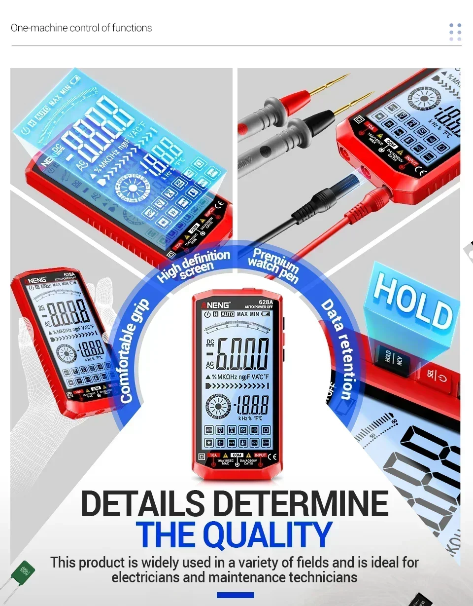 Automatic Multimeter for Measuring AC/DC Voltage Current and Temperature NCV Non-Contact Electrical Testing Model ANENG 628A