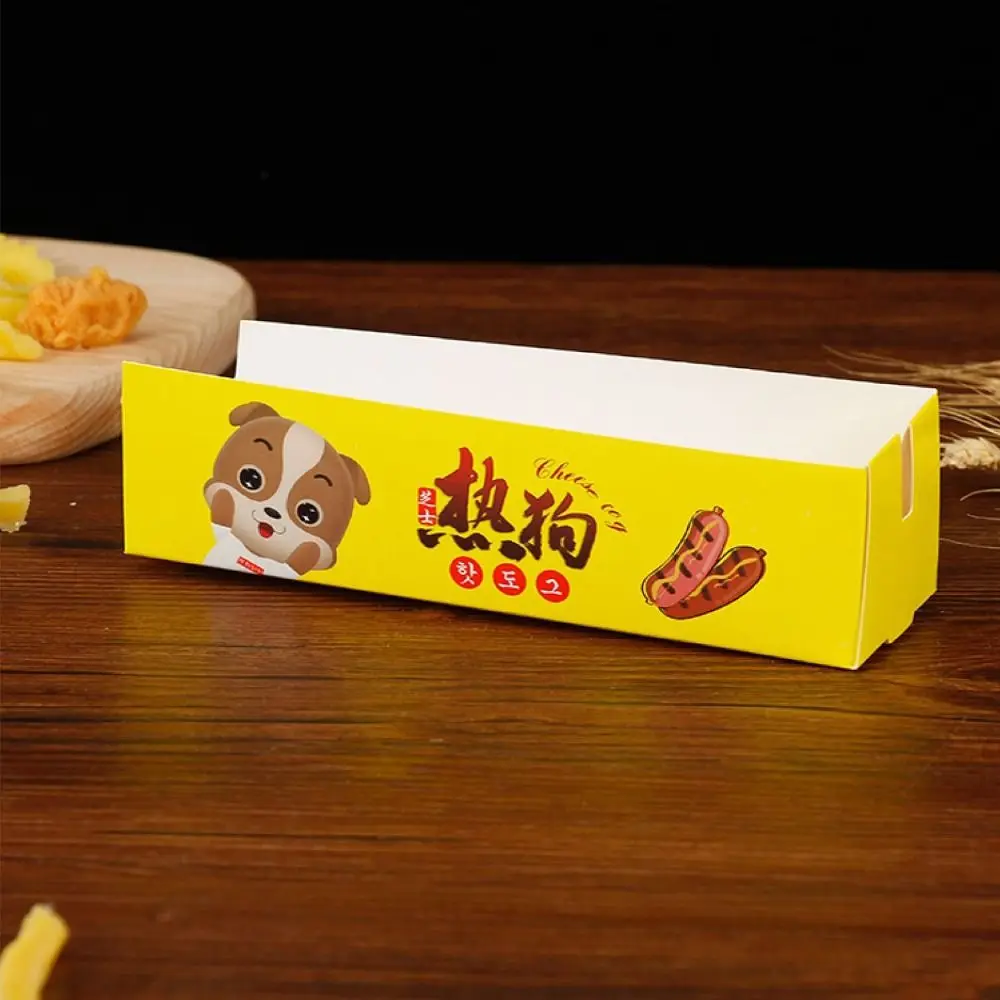 100PCS Disposable Hot Dog Packaging Box Paperboard Boat Shape Sausage Snack Boat Box Eco-Friendly Food Grade Party Serving Box