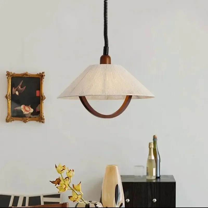 Lámpara de techo Led de madera del sudeste asiático, cuerda de cáñamo, luz colgante, cocina, isla, dormitorio, estudio, Bar, cafetería, luces colgantes