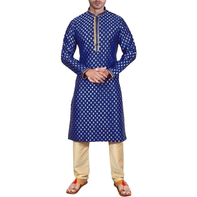 SK105 Men's Blue Kurta Pajama Set Wedding Kurta Pyjama Indian Party Suit