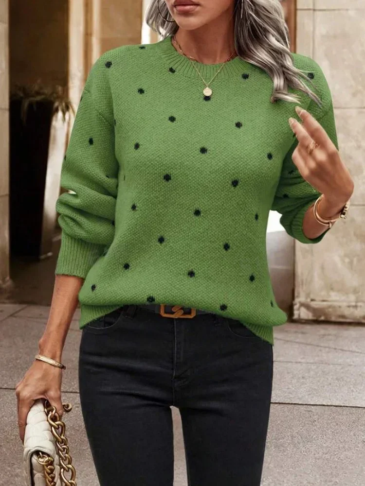 

2024 New Autumn Winter Streetwear Fashion Loose O Neck Knitting Pullovers Women Korean Casual Long Sleeve Sweaters Pullovers