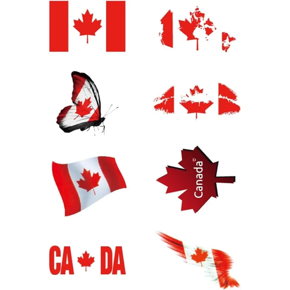 Canada Flag Temporary Tattoos 5 Sheets with 3 or 8 Patterns Perfect for Canada Day Canadian Football Matches World Cup Games