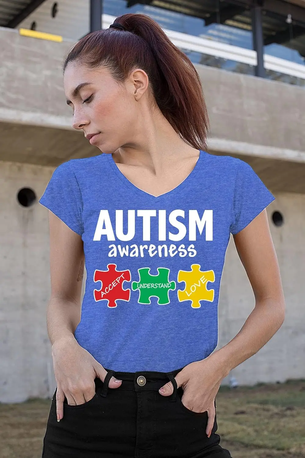 Autism Awareness Month Women's V-Neck | in April Wear Blue Be Kind Love Support Accept School Event