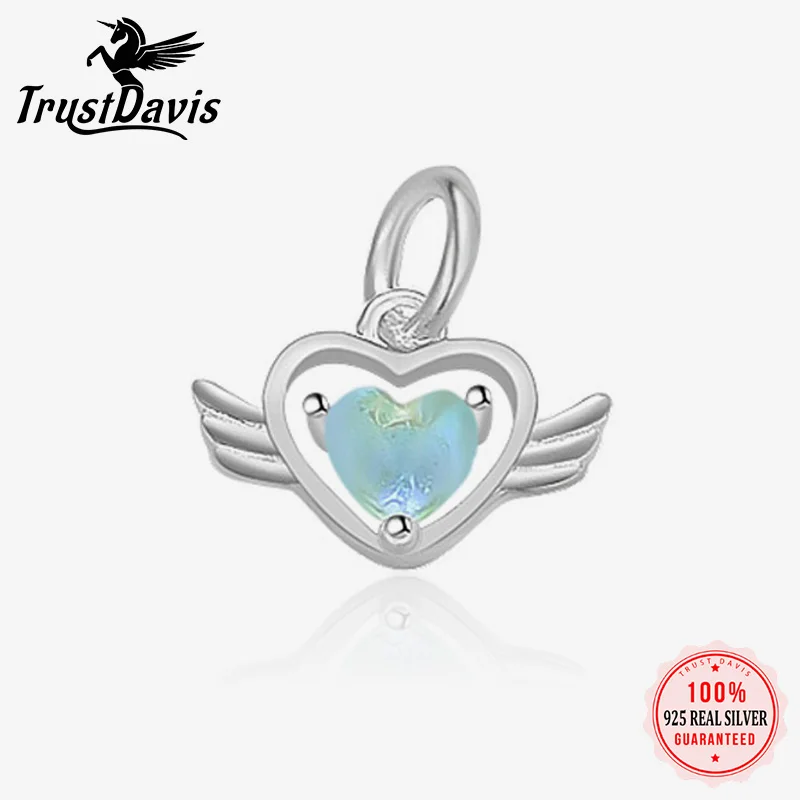 TrustDavis Real 925 Sterling Silver Fashion Love Angel Wings Charm Pendant Handmade DIY Accessories Fine Jewelry Wholesale HY048