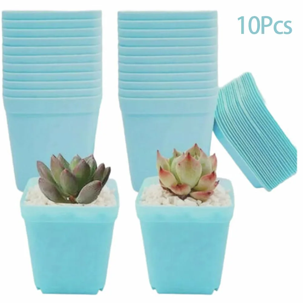 10 PCS Gardening Mini Colorful Multi Square Nursery Flower Pots Succulent Green Plants Plant Pot With Tray Home Decoration