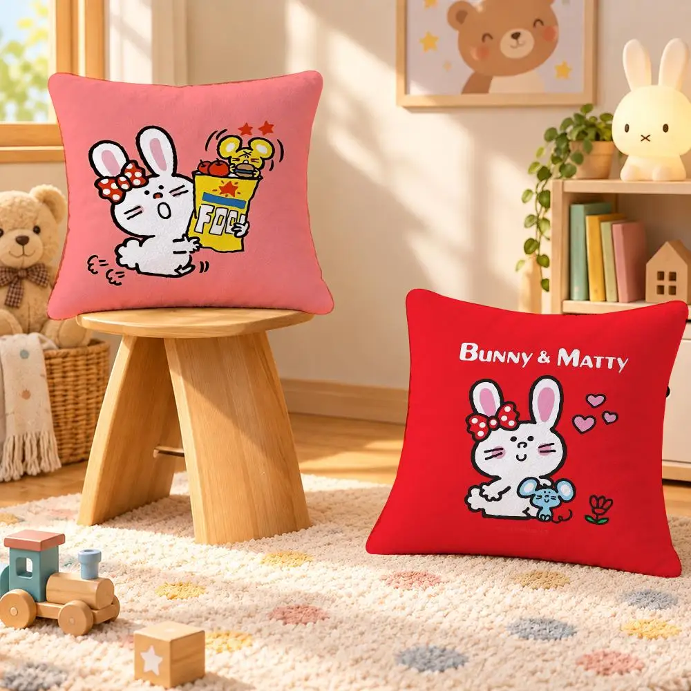 Character BUNNY & MATTY Cute Cartoon Cushion Cover Personalized Decorative Living Room Home Sofa Bedroom Office Car Decor
