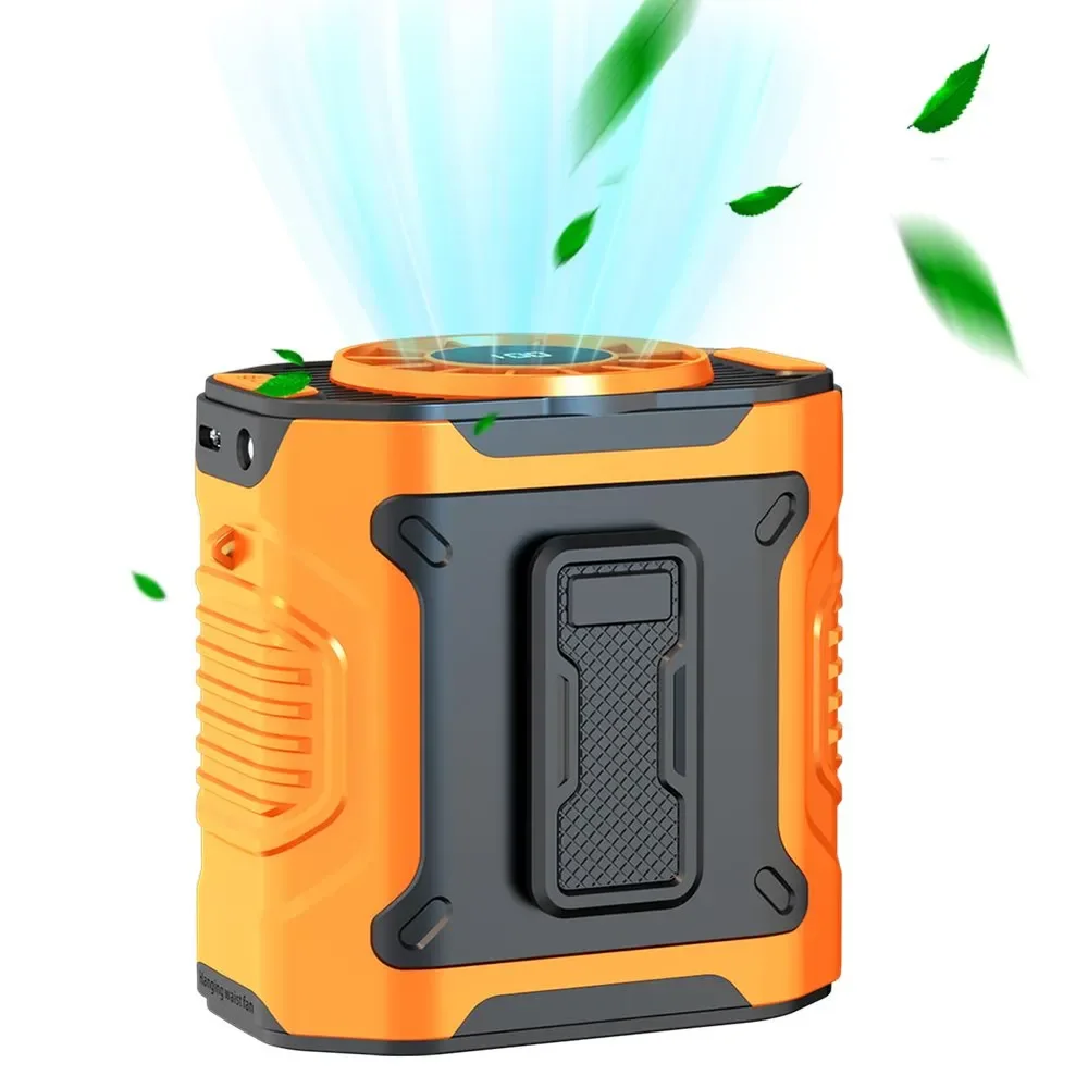 

Portable Waist Fan with LED Light Hanging Neck Strong Wind Airflow with Power Bank for Emergency Sports Outdoor Working