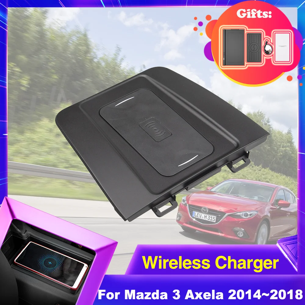 15W Car Wireless Charging Pad for Mazda 3 Axela BM BN 2014~2018 Phone Holder Fast Charger Plate Tray Accessories 2015 2016 2017