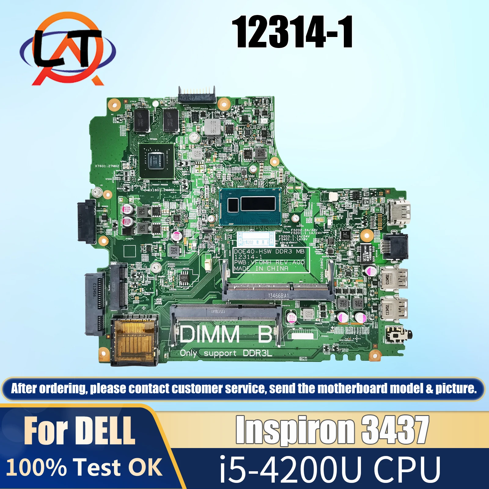 

12314-1 For DELL Inspiron 3437 Laptop Motherboard i5-4200U CPU 0Y5JJK Notebook Mainboard