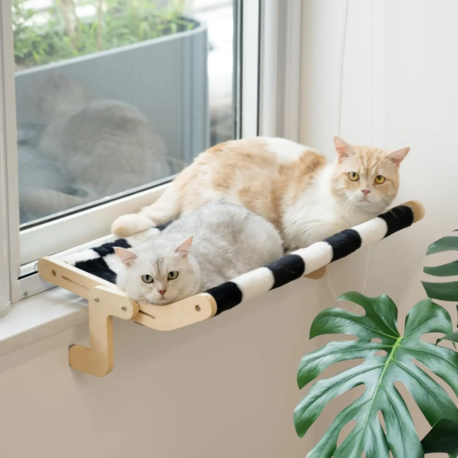 Mewoofun Cat Window Perch Lounge Mount Hammock Window Seat Bed Shelves for Indoor Cats No Drilling No Suction Cup Checkerboard