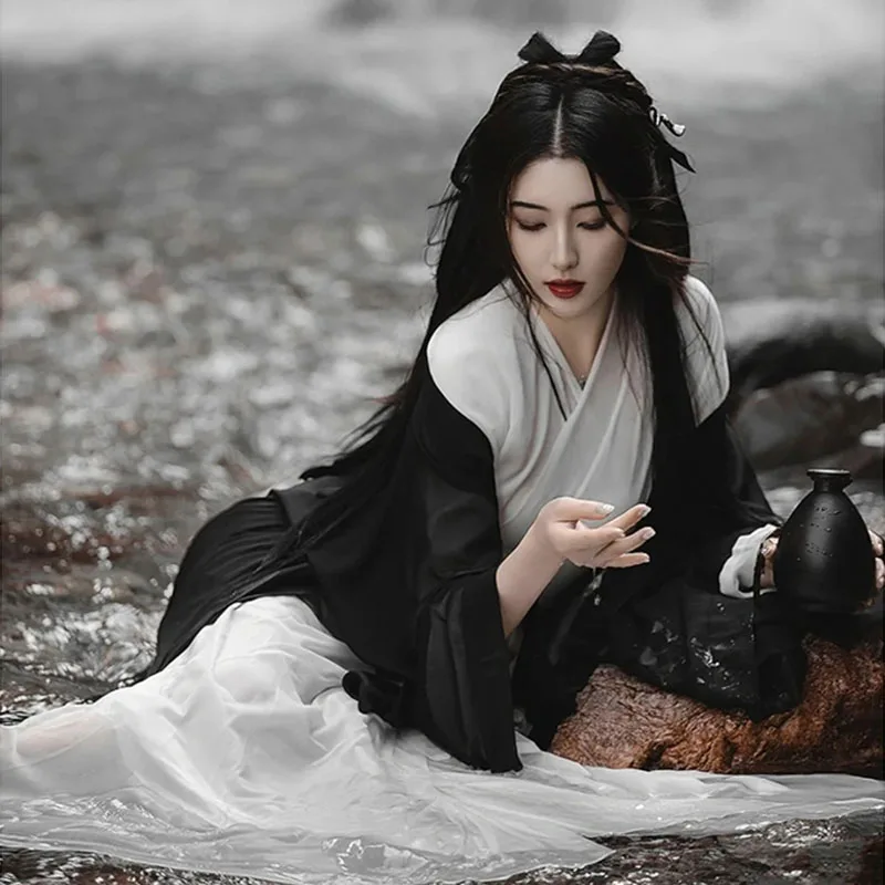 

Black Wuxia Robe Unisex Men Women Hanfu Traditional Dress Fairy Ancient Chinese Costume Asian Clothes Folk Dance Festival Outfit