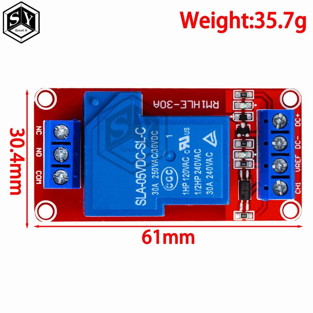 Módulo de relé de isolamento bidirecional 12v 5v 30a, gatilho de alto/baixo nível 12v/5v 30a módulo de relé de 1 canal + eletrônico com optoacoplador