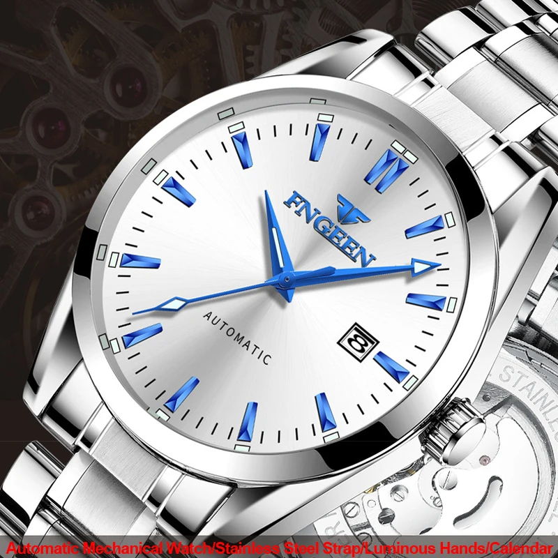 Blue Pointer Watch Men Mechanical Wristwatch Luxury Automatic Watch Stainless Steel Watches For Men Clock Man Relogio Masculino