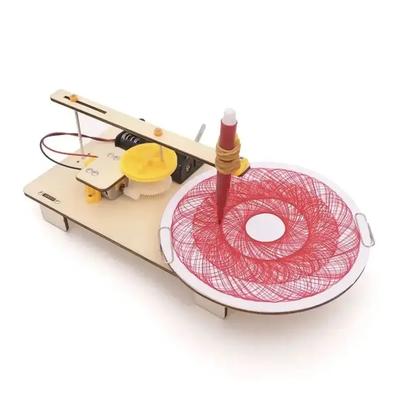 DIY Creative Wooden Electric Plotter Drawing Robot STEM Kids Model Automatic Painting Science Electronics Kits Experiment Toy