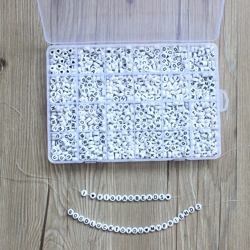 

1200pcs A-Z Letter Set 7Mm Alphabet Acrylic For Diy Jewelry Making Craft Plastic Beads Stringing Activity White Beads Kit