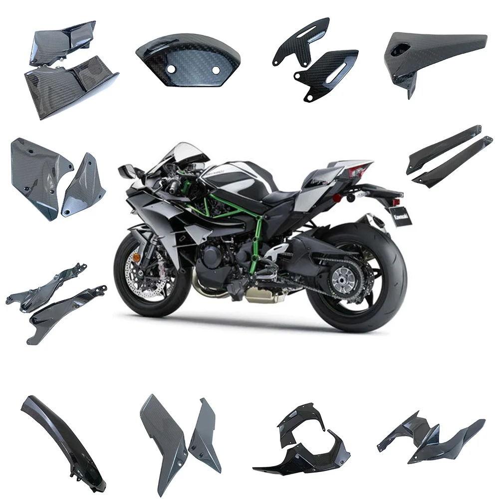 

Applicablei for Kawasaki H2 H2R modified vehicle hood upper and lower fixed wing carbon fiber exterior parts 15+