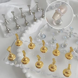 Nail Art Practice Holder Acrylic Double Row Base Set Gold Sliver Magnetic Metal Alloy Stand Manicure Tool Nail Accessories Salon