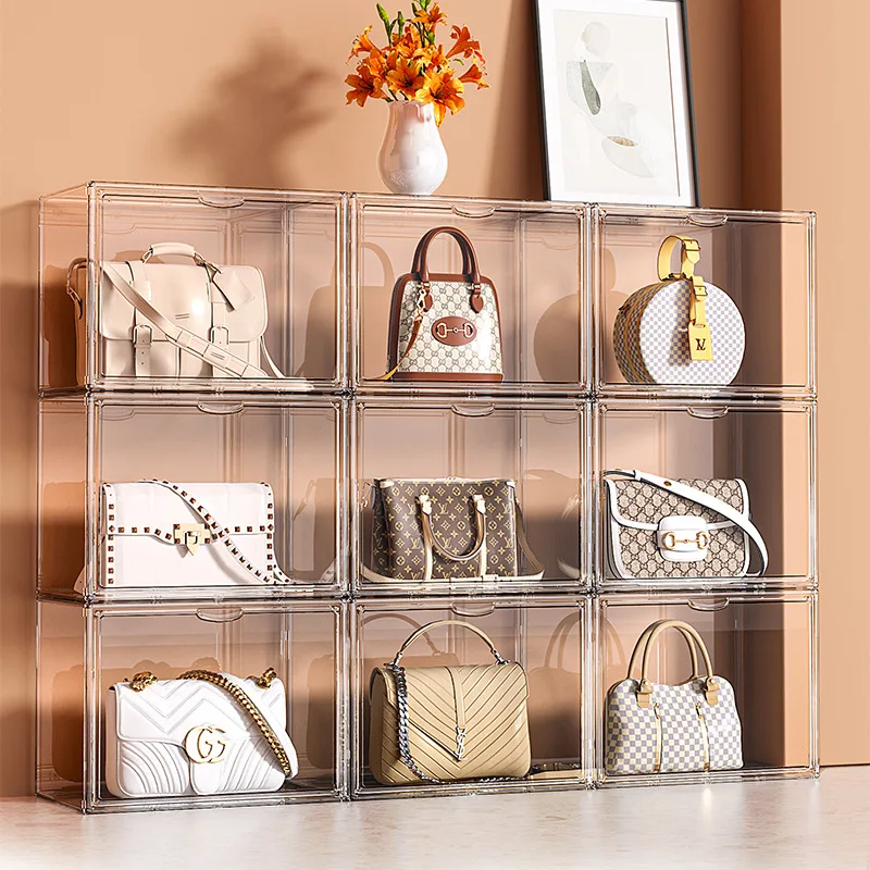 

Acrylic Handbag Storage Cabinet Dustproof Bag Storage Box Transparent Storage Organizer for Boots Shoes Dolls Stackable Box