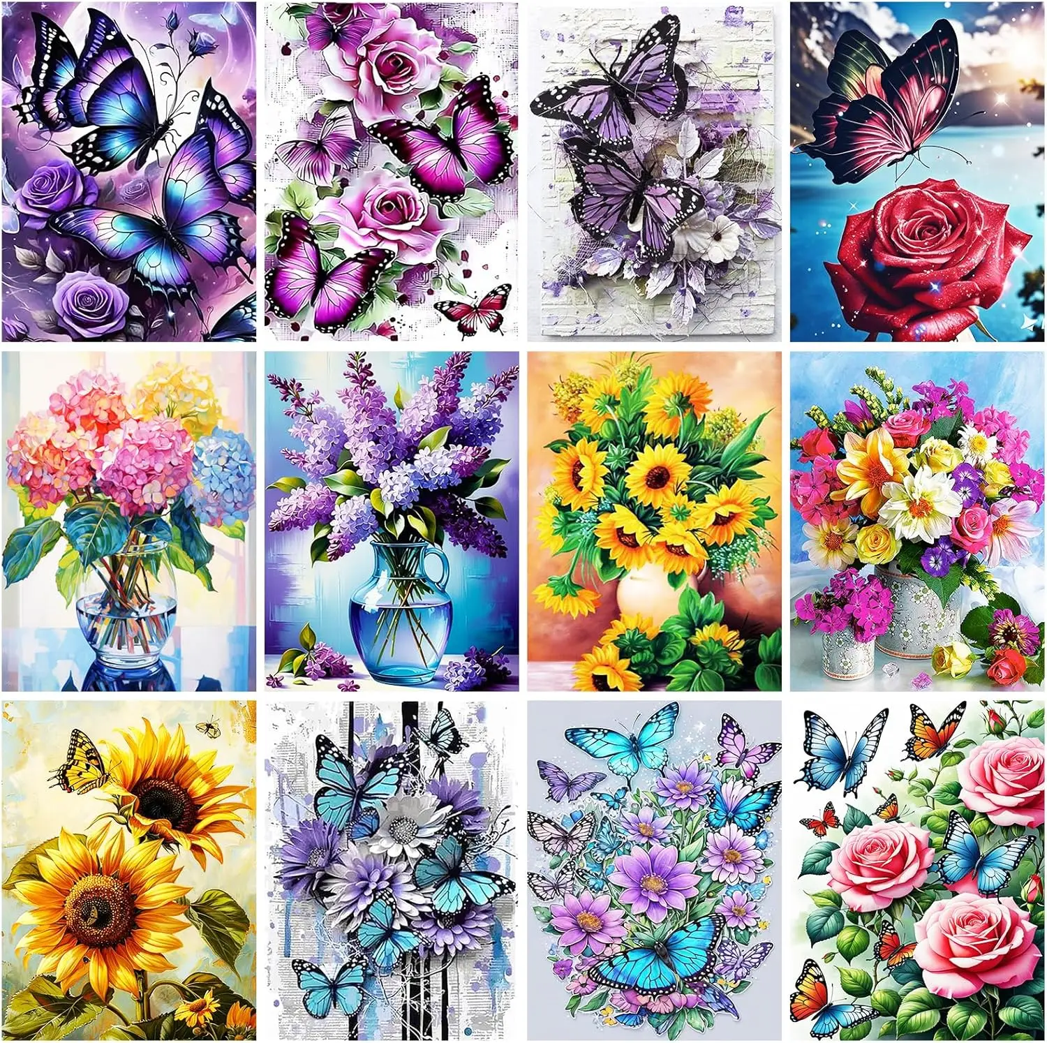 

12 Pack Flowers Diamond Art Kits Packs for Adults, 5D Diamond Painting Kit Sets with Tools for Beginners DIY Full Drill Diamonds