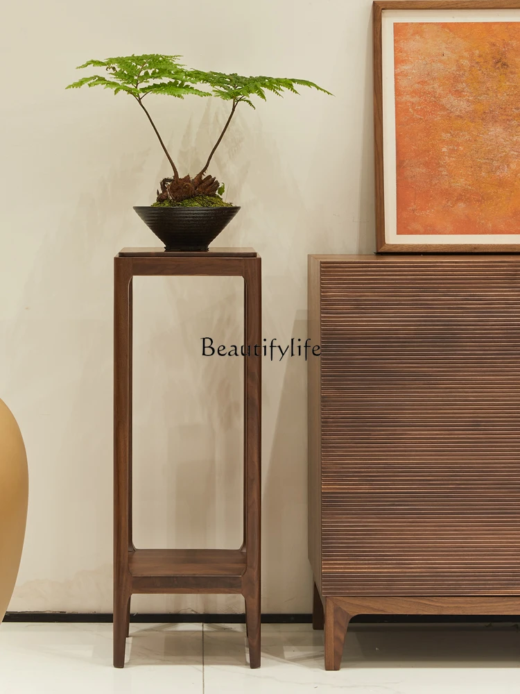 North American Black Walnut Wooden Flower Stand Italian Minimalist Solid Wood Living Room Home Floor Shelf