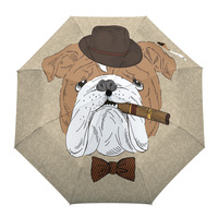 Cartoon Bulldog Automatic Umbrella Men Women Rain Windproof Outdoor Travel Sun Three Folding Umbrellas 8 Ribs Gift Parasol