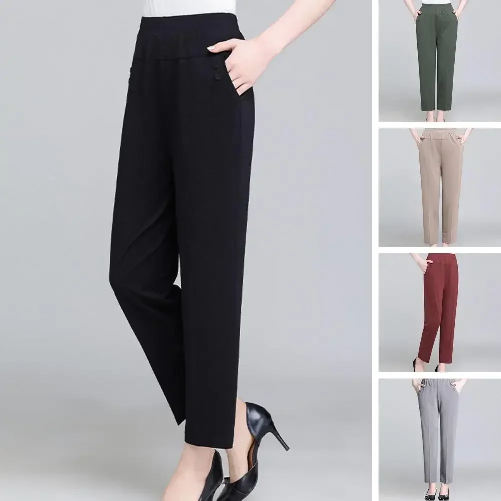 Pantalon droit décontracté pour femme, grande taille 5XL, printemps été, mince, élastique, taille haute, mode, diamants, poche, nouveau