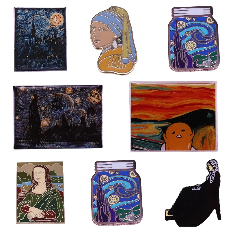 

Hard Enamel Pins Classic Art Badge World Famous Painting Vintage Women Brooches Bag Lapel Adorn Pins Gifts for Painter Wholesale