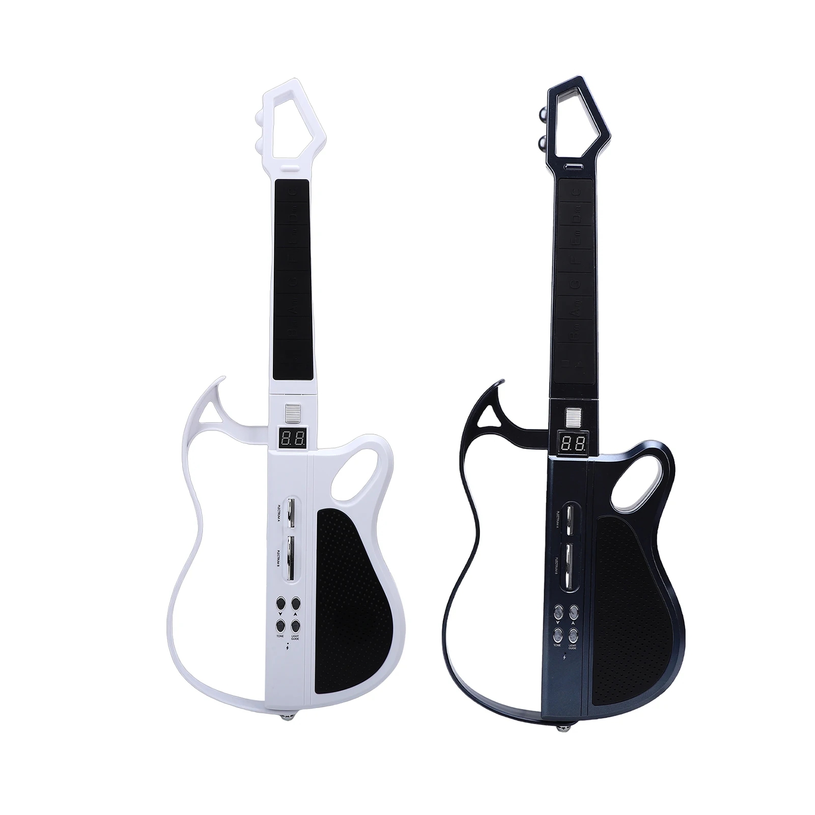 

Electric Guitar Foldable Stringless Light Up 7 Sound BT Rechargeable 4 Drum Machine Rhythms with Shoulder Strap Music Instrument