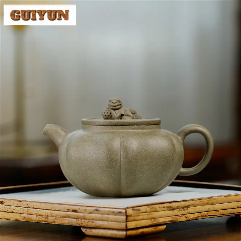 320ml Antique Yixing Purple Clay Teapots Handmade Auspicious Beast Pot Raw Ore Dragon's Back Mud Tea Soaking Kettle Zisha Teaset