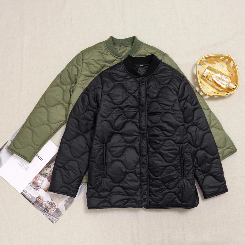 Lightweight Quilted Jacket Women\'s 2026 Solid Color New Chic Casual Warm Long-Sleeved Button Up Overcoat Winter Clothing