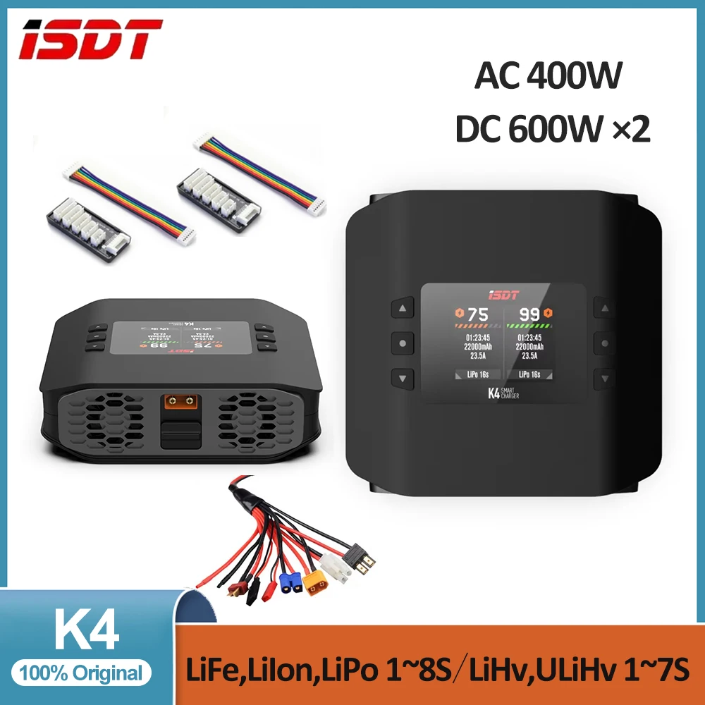 ISDT K4 1~8S Lithium Battery Smart Charger AC400W/ DC600W*2 IndependentDual Mode Dual Channel for Lipo Battery Charge Rc Toys