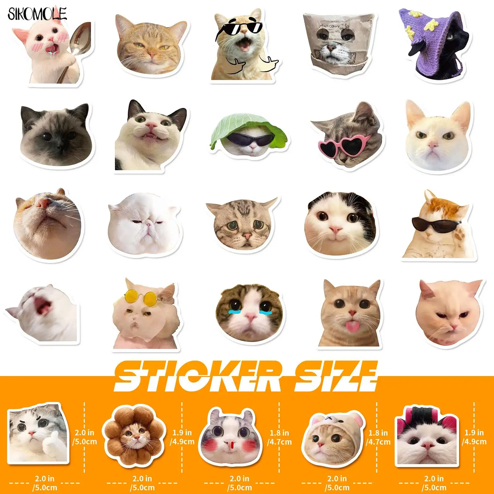 10/30/50PCS Mix Cartoon Cat Expression Big Head Photo Stickers Animal For Children DIY Toy Travel Laptop Graffiti Sticker Decals