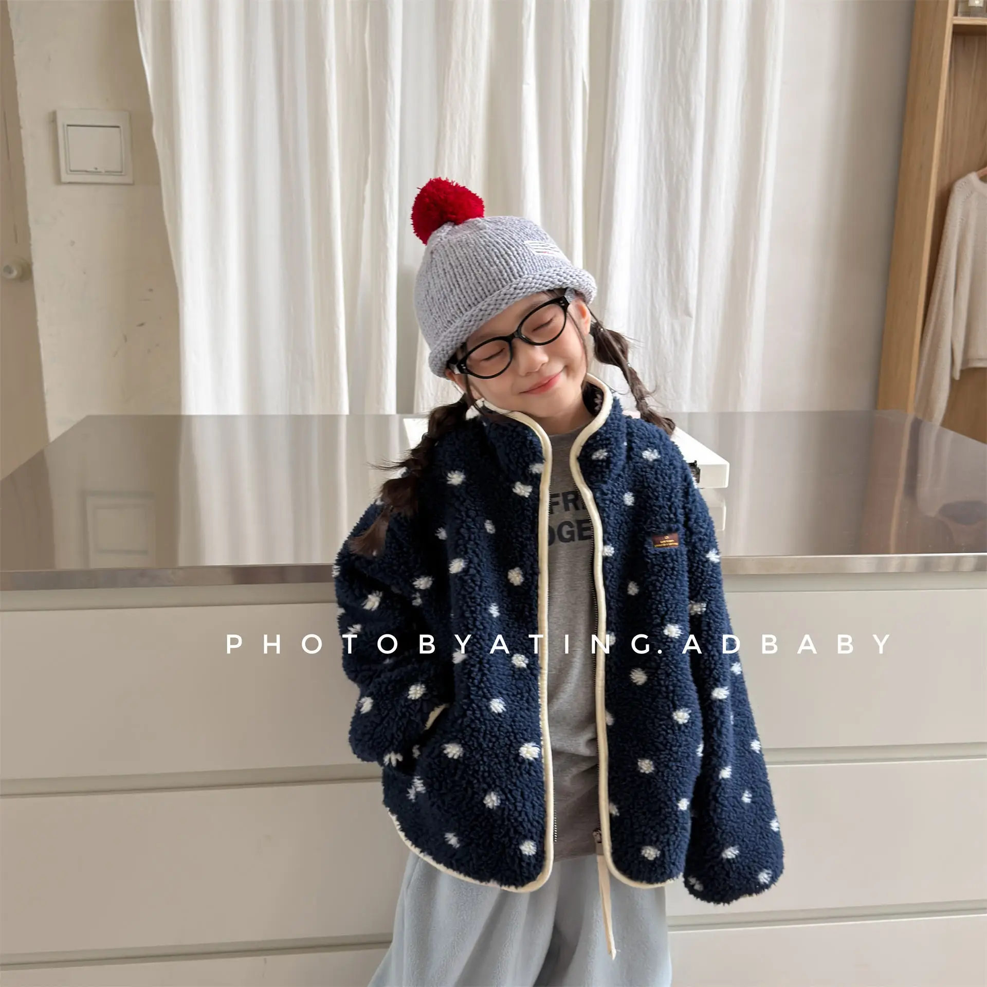 2026 Winter New Children Warm Lamb Fleece Coat Fashion Girls Dot Print Padded Jacket Baby Plus Velvet Thick Parka Kids Clothes