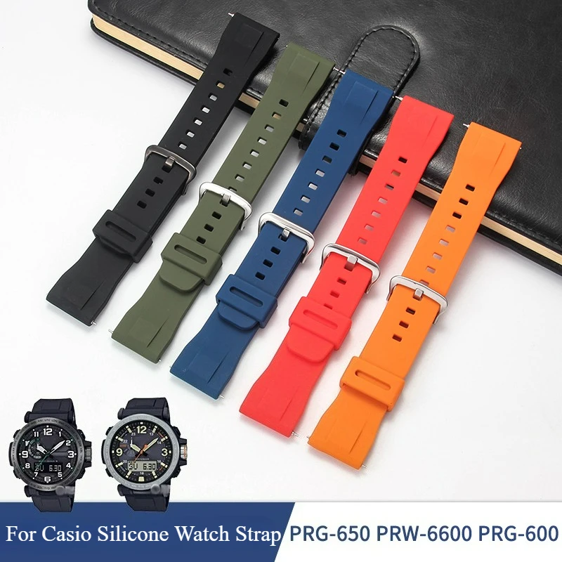 Leggero e traspirante, delicato sulla pelle per Casio 5571 5497 PRG-600 Cinturino in silicone Interfaccia piatta Blu Verde Nero Rosso Arancione