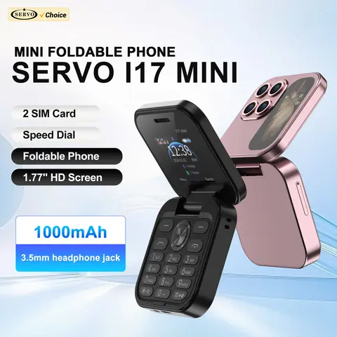 SERVO i17 MINI Flip Mobile Phone 2 SIM Standby Speed Dial Magic Vioce FM Radio Flashlight 2G GSM Small Foldable Button Cellphone