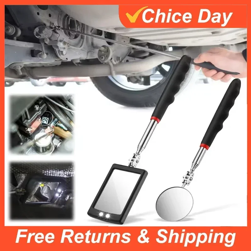 Car Inspection Mirror 360° Rotation Telescoping Double LED Light Inspection Mirror Chassis Pipeline Inspection Repair Tool Amagi