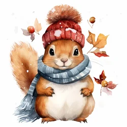 Watercolor Winter Squirrel Sticker, Water-proof Home Wall Decal, Used for Wall, Bathroom, Cabinet, Door,Toilet, Car, Laptop