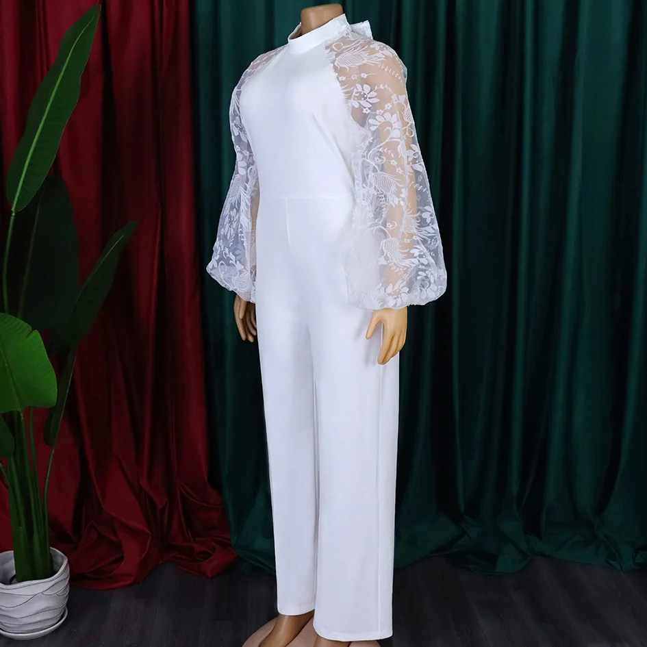 Elegant Jumpsuits & Rompers สําหรับผู้หญิง O คอแขนยาวเข็มขัดเอวตรงแอฟริกันวันเกิด PARTY Dinner Overalls เสื้อผ้า OL