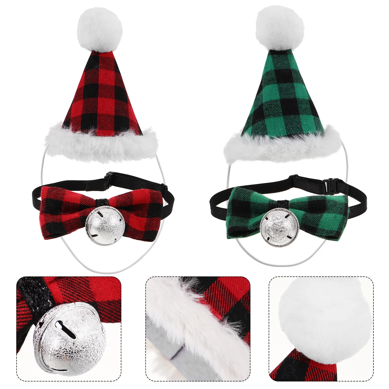 

2Sets Pet Christmas Decoration Adjustable Dog Bow Tie and Festive Hat for Small Pets Puppy Party Supplies and Photo Props