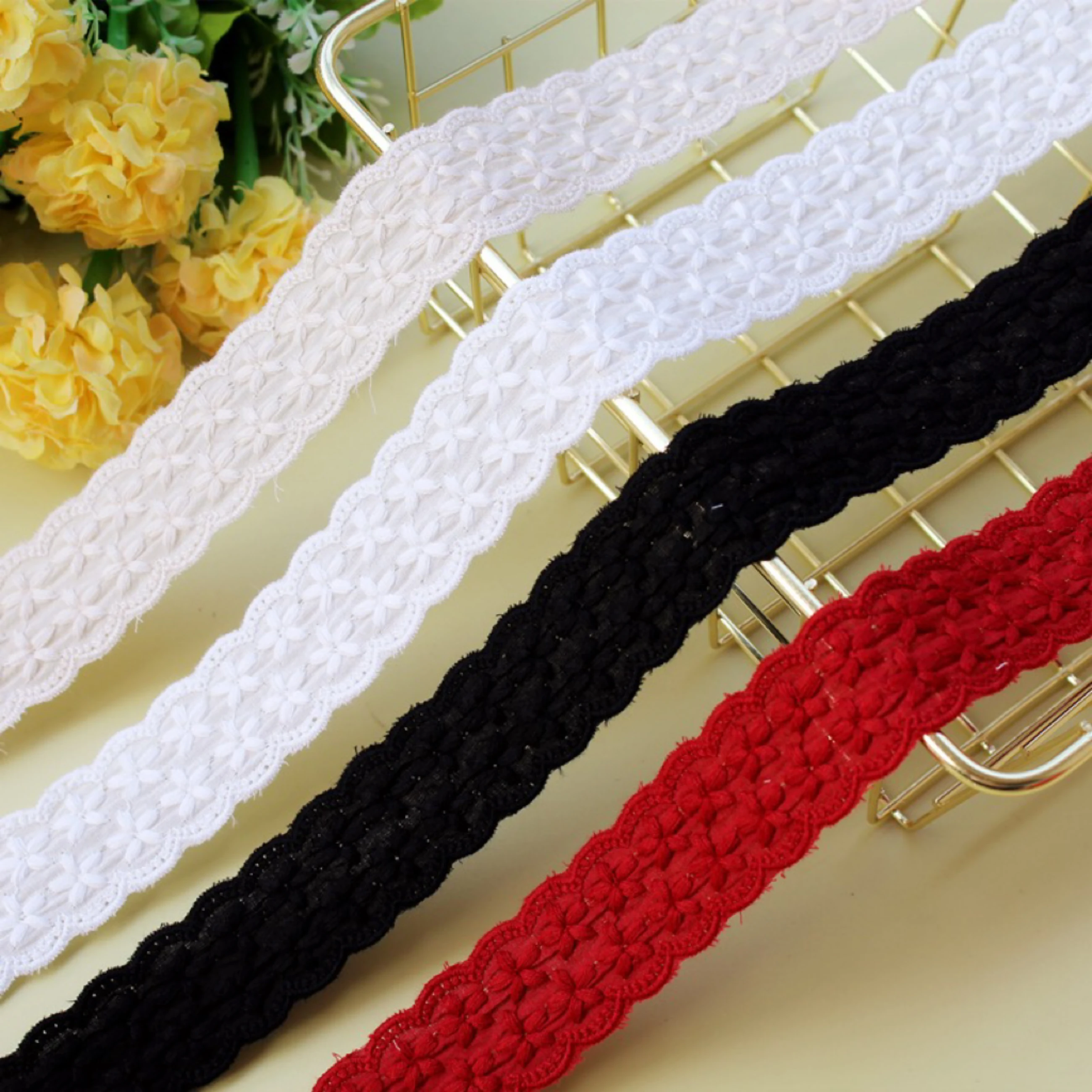 3yards White Cotton Lace Ribbon For Apparel Sewing Fabric Colorful Trim Cotton Crocheted Lace Fabric Ribbon Handmade Accessories