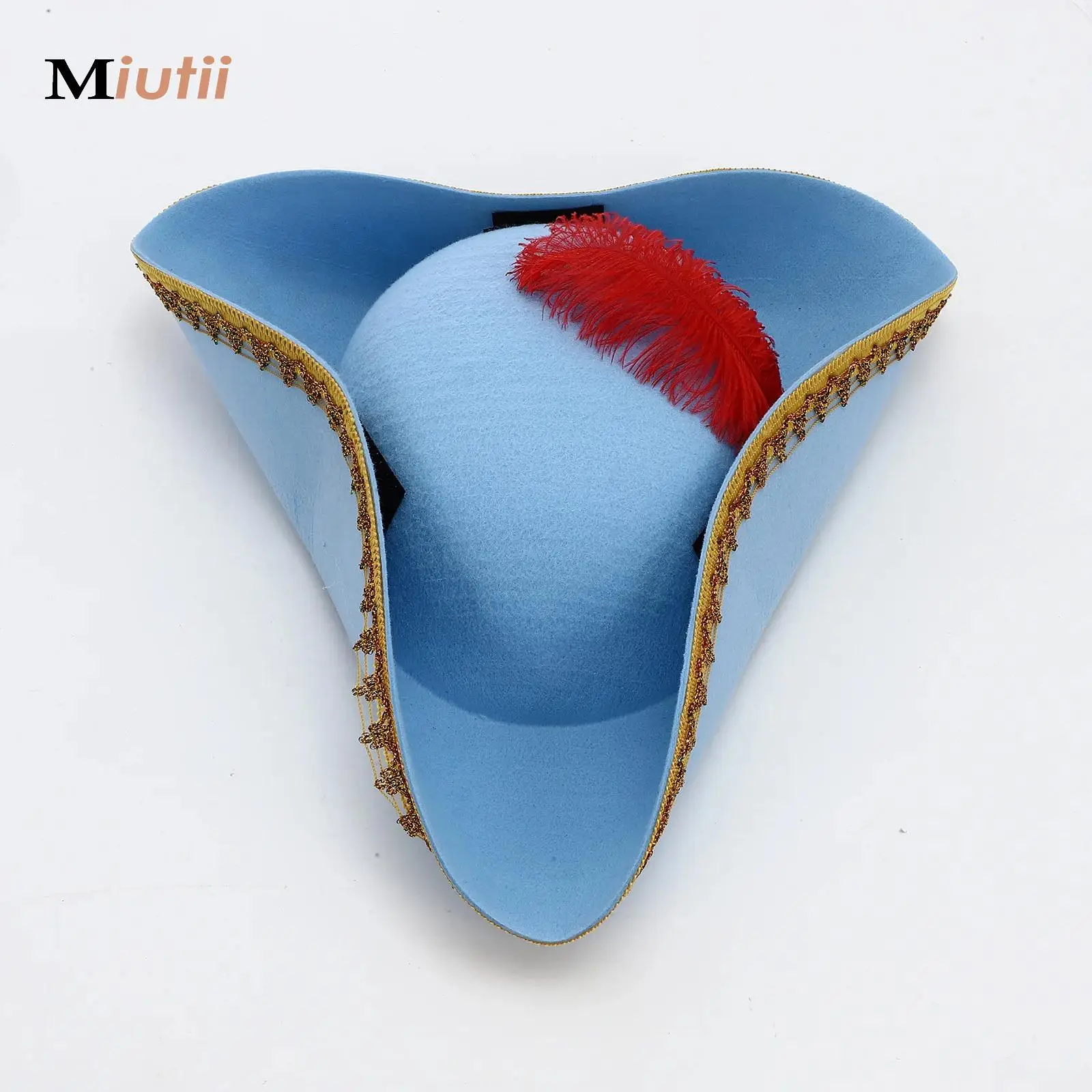 Colonial Tricorn Pirate Hat Felt Captain Hat Vintage Metallic Brim Masquerade Party Cosplay Costume Cap For Photography Props