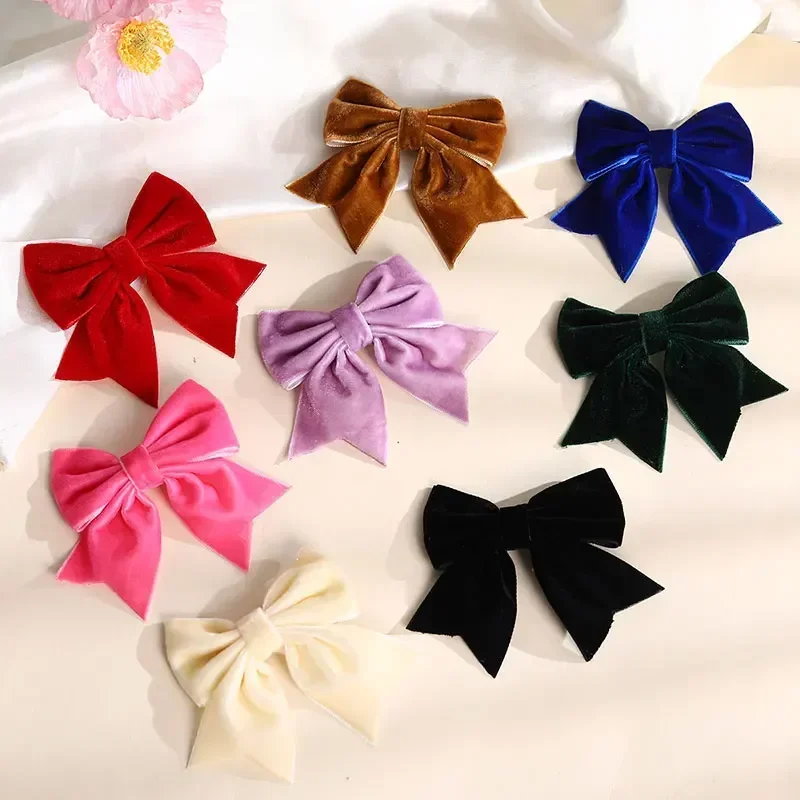 Oaoleer Sweet Girls Velvet Hair Bow Clips Solid Color Handmade Bowknote Hairpins Barrettes Kids Headwear Baby Hair Accessories